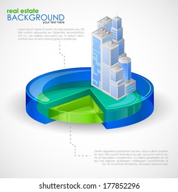 easy to edit vector illustration of building on pie chart showing inflation in real estate