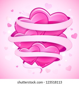 easy to edit vector illustration of bunch of heart tied with ribbon