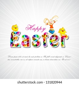 easy to edit vector illustration of Bunny with chick wishing Happy Easter