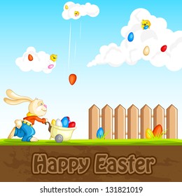 easy to edit vector illustration of bunny catching falling Easter egg