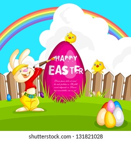 easy to edit vector illustration of bunny  painting Easter egg