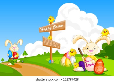 easy to edit vector illustration of bunny  painting Easter egg