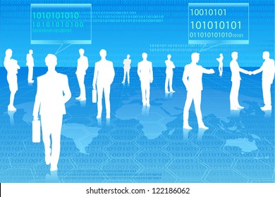 easy to edit vector illustration of business people in binary technology background