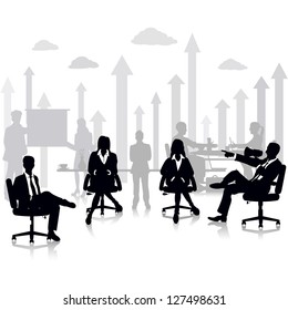 easy to edit vector illustration of business people in a meeting at office