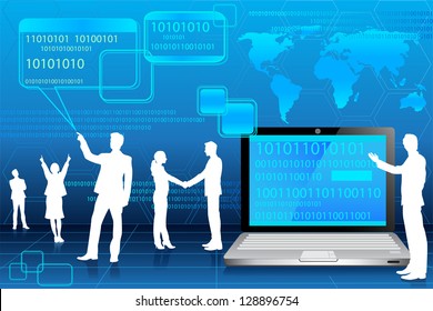 easy to edit vector illustration of business people in binary technology background