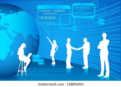 easy to edit vector illustration of business people in binary technology background
