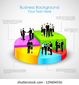 easy to edit vector illustration of business people standing over pie chart
