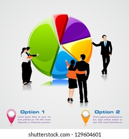 easy to edit vector illustration of business people standing over pie chart