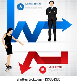 easy to edit vector illustration of business people with profit and loss arrow