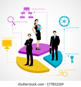 easy to edit vector illustration of business people standing over pie chart