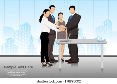 easy to edit vector illustration of business deal in office with business people