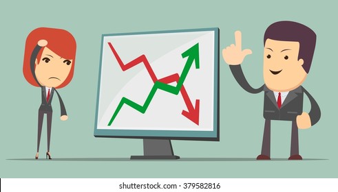 easy to edit vector illustration of business people with profit and loss arrow svg