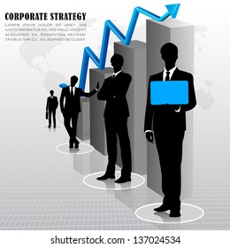 easy to edit vector illustration of businessman standing with bar graph