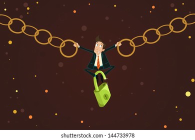 easy to edit vector illustration of businessman holding chain