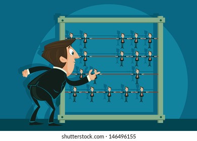 easy to edit vector illustration of businessman selecting employee from abacus