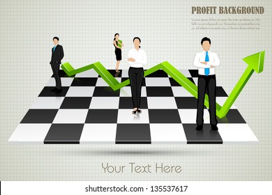 easy to edit vector illustration of businesspeople with arrow standing on chessboard