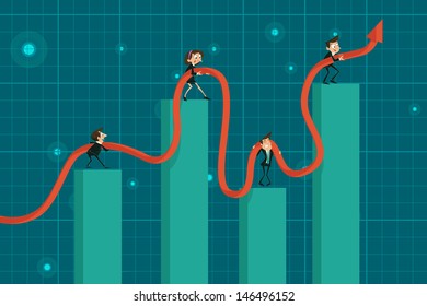 easy to edit vector illustration of businesspeople balancing business graph