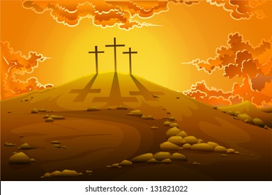 easy to edit vector illustration of calvary crucifixion with three crosses