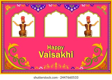 easy to edit vector illustration of celebration of Punjabi festival Vaisakhi background in truck art kitsch style