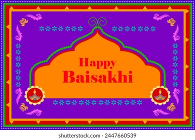 easy to edit vector illustration of celebration of Punjabi festival Vaisakhi background in truck art kitsch style
