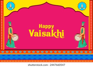 easy to edit vector illustration of celebration of Punjabi festival Vaisakhi background in truck art kitsch style