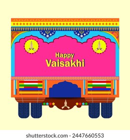 easy to edit vector illustration of celebration of Punjabi festival Vaisakhi background in truck art kitsch style