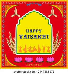 easy to edit vector illustration of celebration of Punjabi festival Vaisakhi background in truck art kitsch style