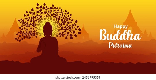 easy to edit vector illustration of celebration of Buddha Purnima festival of Buddhist