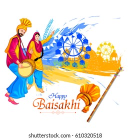 easy to edit vector illustration of celebration of Punjabi festival Baisakhi background