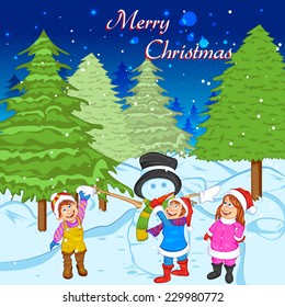 easy to edit vector illustration of children making Snowman during holy Christmas