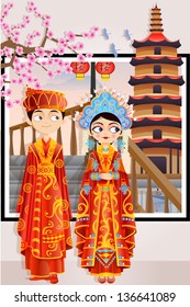 easy to edit vector illustration of Chinese wedding couple