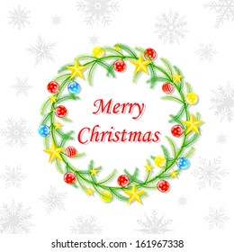 easy to edit vector illustration of Christmas Wreath on snowflakes background
