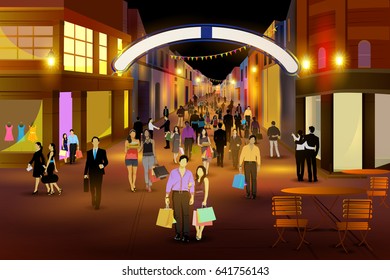 easy to edit vector illustration of city nightlife of CARNABY STREET, LONDON