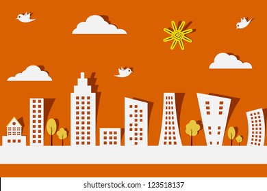 Easy To Edit Vector Illustration Of Cityscape Made F Paper