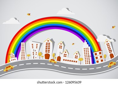 easy to edit vector illustration of cityscape made of paper