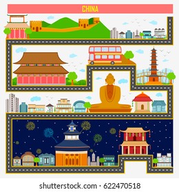 easy to edit vector illustration of cityscape with famous monument and building of China