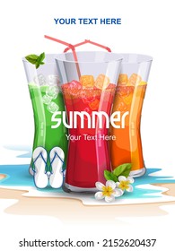 easy to edit vector illustration of cocktail mocktail juice drink on tropical backround for summer holiday vacation