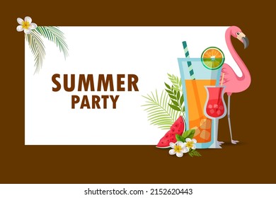 easy to edit vector illustration of cocktail drink on tropical backround for summer holiday vacation