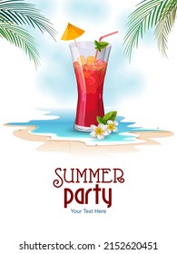 easy to edit vector illustration of cocktail drink on tropical backround for summer holiday vacation