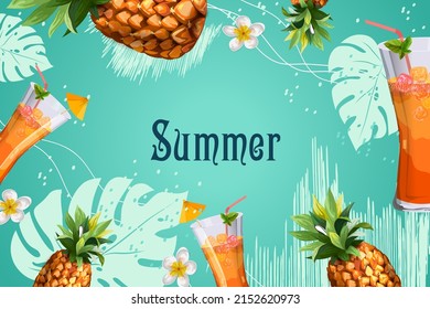 easy to edit vector illustration of cocktail drink on tropical backround for summer holiday vacation