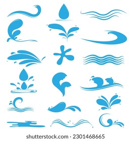 easy to edit vector illustration of collection of water splash and waves