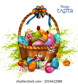 easy to edit vector illustration of colorful painted egg Happy Easter greeting background