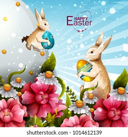 easy to edit vector illustration of colorful painted egg Happy Easter greeting background