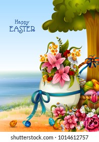 easy to edit vector illustration of colorful painted egg Happy Easter greeting background