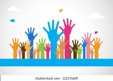 easy to edit vector illustration of colorful raised hand