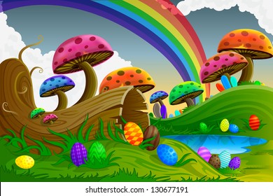 easy to edit vector illustration of colorful Easter egg in landscape