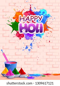 easy to edit vector illustration of Colorful Happy Hoil background for festival of colors in India