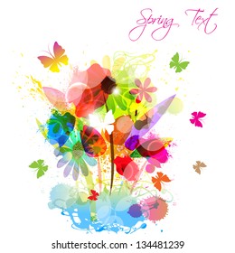 easy to edit vector illustration of colorful flower background with butterfly
