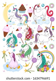 easy to edit vector illustration of colorful trendy fairy tale unicorn invitation card element for Birthday