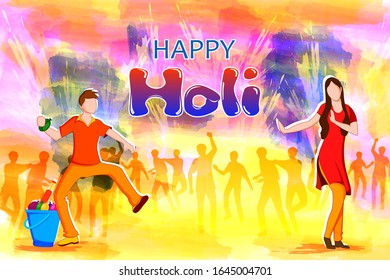 easy to edit vector illustration of colorful Happy Hoil background for festival of colors in India